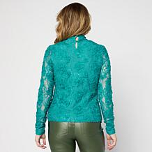 "As Is" C Wonder by Christian Siriano Chiffon Lace Top with 3D Flor...