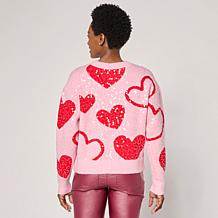"As Is" C Wonder by Christian Siriano Heart Sequin Crewneck Pullove...
