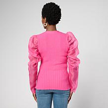 "As Is" C Wonder by Christian Siriano Organza Sleeve Ribbed Cardigan