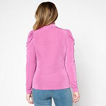 "As Is" C Wonder Mock Neck Shirred Puff Sleeve Top