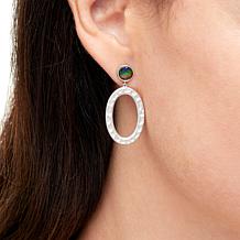 "As Is" Canadian Ammolite Gems Strlng Slvr Ammolite Oval Drop Earrings