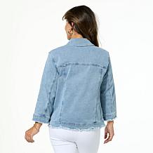 "As Is" Colleen Lopez 3/4-Sleeve Denim Jacket with Frayed Hem