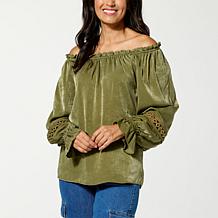 "As Is" Colleen Lopez Balloon Sleeve Blouse with Chain Detail