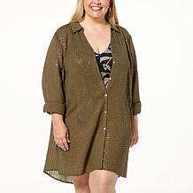 "As Is" Colleen Lopez Button-Front Sequin Tunic