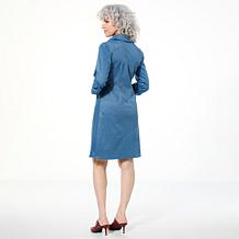 "As Is" Colleen Lopez Denim Print Twist-Front Ponte Dress