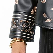 "As Is" Colleen Lopez Embroidered Faux Leather and Print Moto Jacket