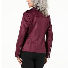 "As Is" Colleen Lopez Faux Suede Moto Jacket with Fringe