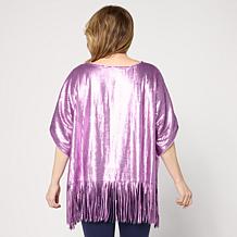 "As Is" Colleen Lopez Knit Sequin V-Neck Top with Fringe