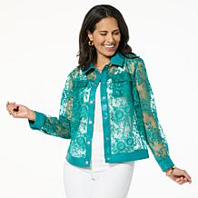 "As Is" Colleen Lopez Mesh Jacket with Faux Leather Trim