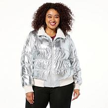 "As Is" Colleen Lopez Metallic Puffer Jacket with Fleece Collar