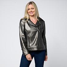 "As Is" Colleen Lopez Pearlized Faux Leather Moto Jacket