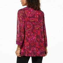 "As Is" Colleen Lopez Printed Chiffon Topper with Solid Border