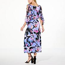 "As Is" Colleen Lopez Printed Mixed Media Cold Shoulder Dress