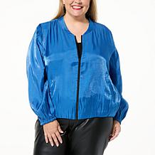 "As Is" Colleen Lopez Shine Bubble Hem Bomber Jacket