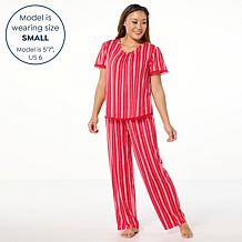 "As Is" Comfort Code Peached Jersey Knit 2-pc Ruffle-Trim Pajama Set