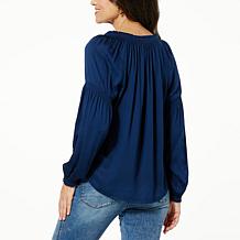 "As Is" Democracy EcoVero™ Knit Blouson-Sleeve Peasant Blouse 
