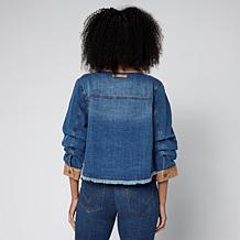"As Is" Democracy Mixed Media Ruched Sleeve Denim Jacket