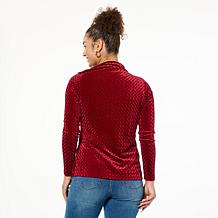 "As Is" DG2 by Diane Gilman Asymmetric Long-Sleeve Velvet Top