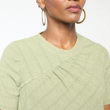 "As Is" DG2 by Diane Gilman Asymmetric Ruched Stripe Front Yoke Top