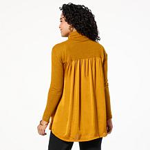 "As Is" DG2 by Diane Gilman Brushed Knit Draped Back Turtleneck Top