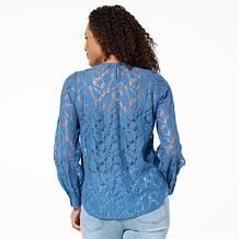 "As Is" DG2 by Diane Gilman Corded Lace Shirttail Blouse