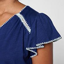 "As Is" DG2 by Diane Gilman Cotton Modal Slub Flutter Sleeve Top