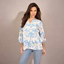 "As Is" DG2 by Diane Gilman Crepe De Chine Lantern Sleeve Easy Top