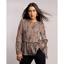 "As Is" DG2 by Diane Gilman Crinkle Chiffon Bell Sleeve Blouse