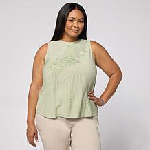 "As Is" DG2 by Diane Gilman Crinkle Dobby Embroidered Tank
