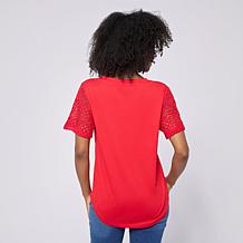 "As Is" DG2 by Diane Gilman Crochet Lace V-Neck Tee
