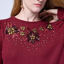 "As Is" DG2 by Diane Gilman Embellished Puff Sleeve Top