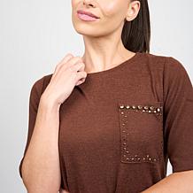 "As Is" DG2 by Diane Gilman Embellished Short Sleeve Tee