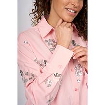 "As Is" DG2 by Diane Gilman Embellished Striped Poplin Button-Down ...