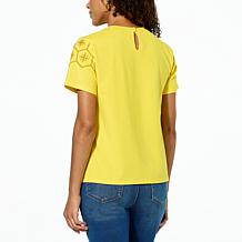 "As Is" DG2 by Diane Gilman Embroidered Eyelet Knit Tee