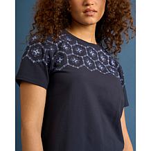 "As Is" DG2 by Diane Gilman Embroidered Eyelet Knit Tee