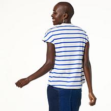 "As Is" DG2 by Diane Gilman Embroidered Striped Knit Tee