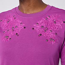 "As Is" DG2 by Diane Gilman Everyday Jersey Embellished Crew Neck Tee