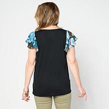 "As Is" DG2 by Diane Gilman Everyday Jersey Flutter Sleeve Asymmetr...