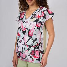 "As Is" DG2 by Diane Gilman Everyday Jersey Flutter Sleeve Asymmetr...