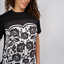 "As Is" DG2 by Diane Gilman Everyday Jersey Knit Scarf Print Top