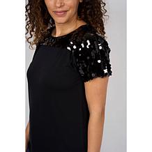 "As Is" DG2 by Diane Gilman Everyday Jersey Paillette Yoke Knit Top