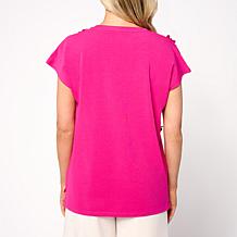 "As Is" DG2 by Diane Gilman Floral Applique Embellished Top