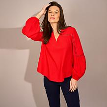 "As Is" DG2 by Diane Gilman Jacquard Lantern Sleeve Blouse