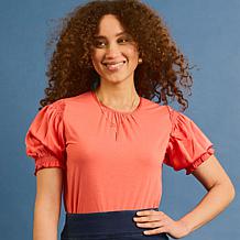 "As Is" DG2 by Diane Gilman Just Like Silk & Jersey Knit Combo Top