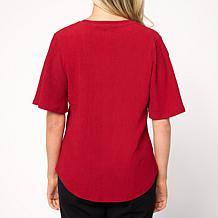 "As Is" DG2 by
Diane Gilman Knit Plisse Puff Sleeve V-neck Top