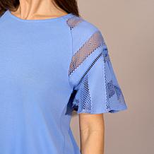 "As Is" DG2 by Diane Gilman Lace Combo Flutter Sleeve Top