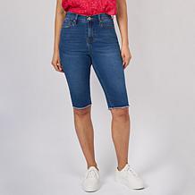 "As Is" DG2 by Diane Gilman Legacy Stretch Denim Fray Hem Bermuda S...