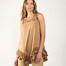 "As Is" DG2 by Diane Gilman Mixed Media Eyelet Knit Ruffled Tank