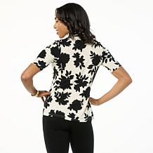 "As Is" DG2 by Diane Gilman Mock-Neck Top with Chest Keyhole