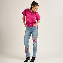 "As Is" DG2 by Diane Gilman NC Strtch Dnim Straight-Leg Embroidrd Jean